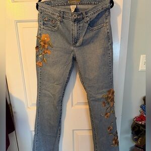 Z. Cavaricci Blue Jeans with Brown Floral Embroidery Y2K